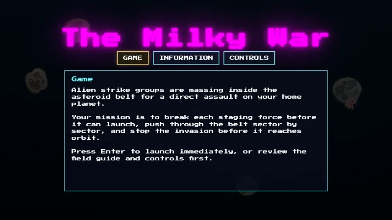The Milky War briefing screen