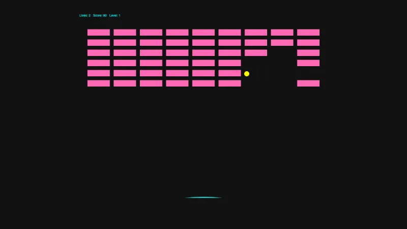 Breakout game in progress with pink bricks