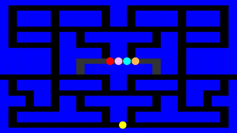 Pac-Man maze with dots and ghosts