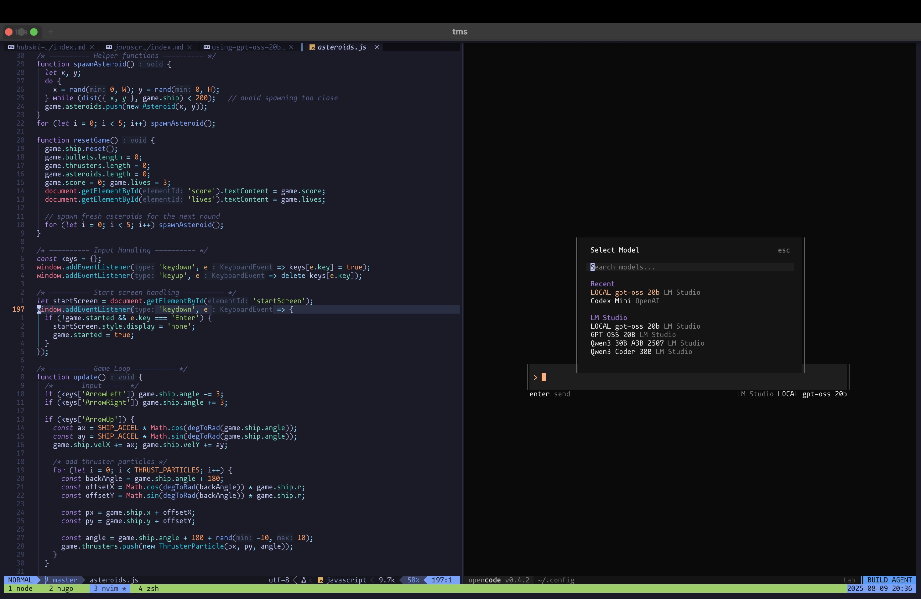 gpt-oss-20b with opencode and nvim